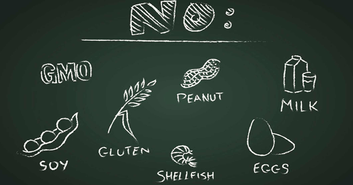 No gluten foods on a blackboard.