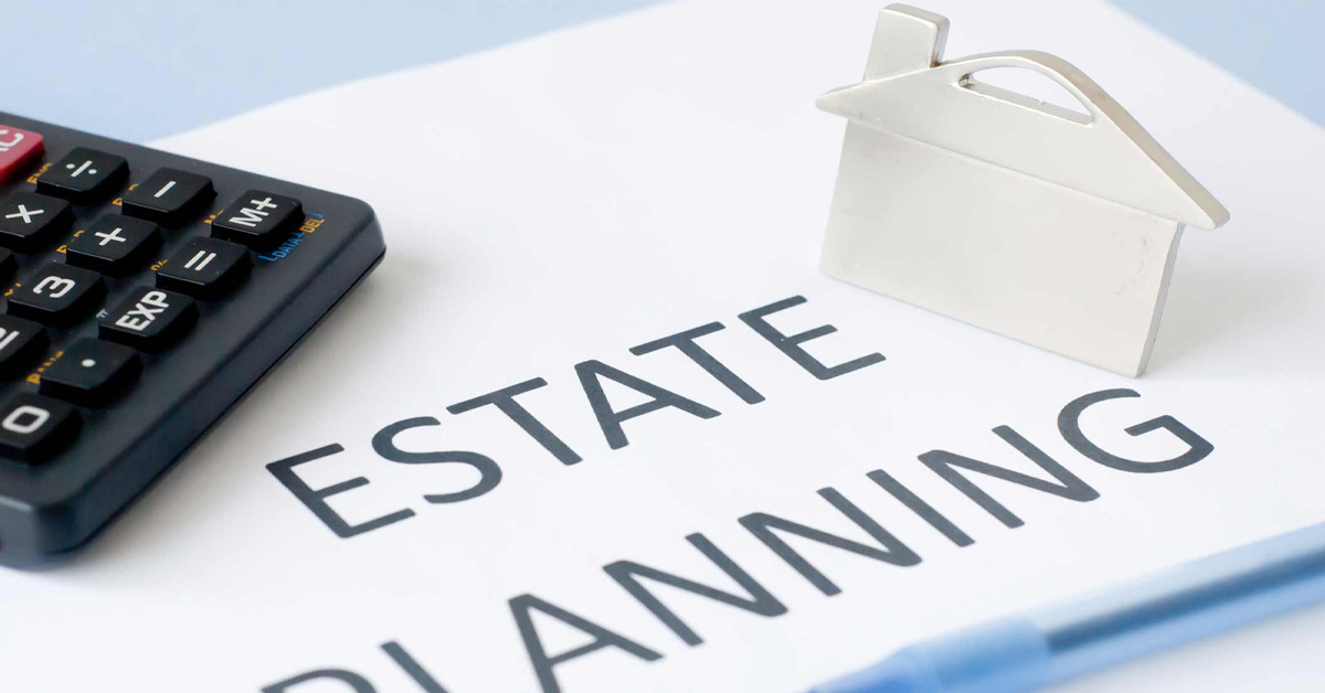 An estate planning document with a house and a calculator.