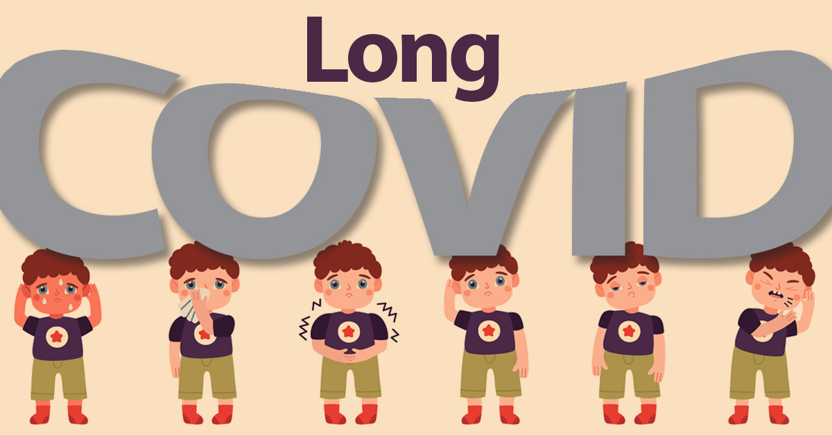 A group of children with the words long covid.